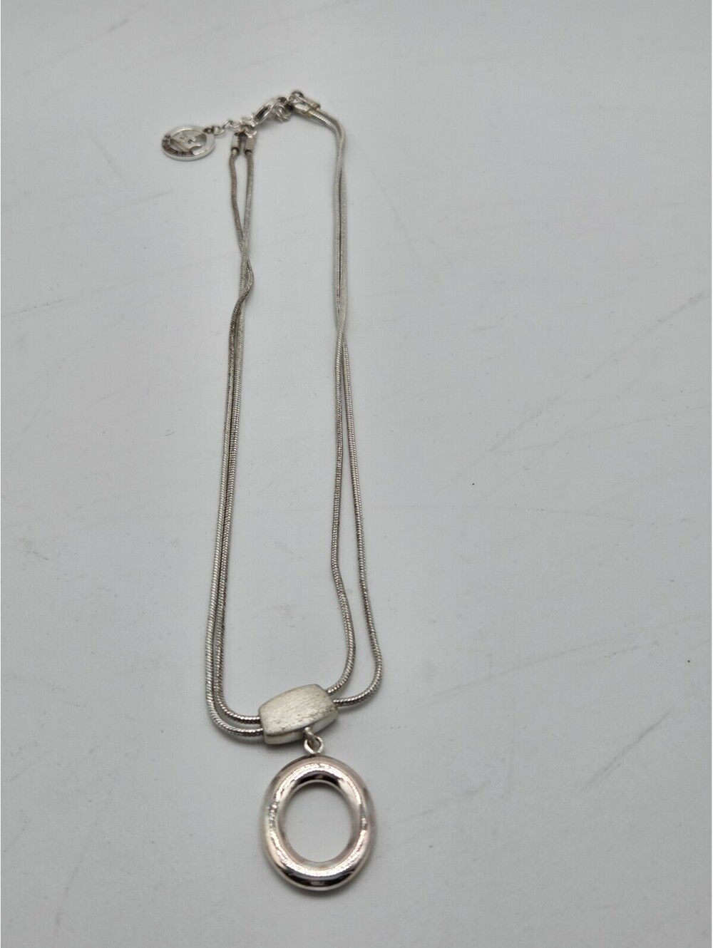Esprit Silver Tone Double Snake Chain Oval Pendant Necklace Adjustable 18-20"